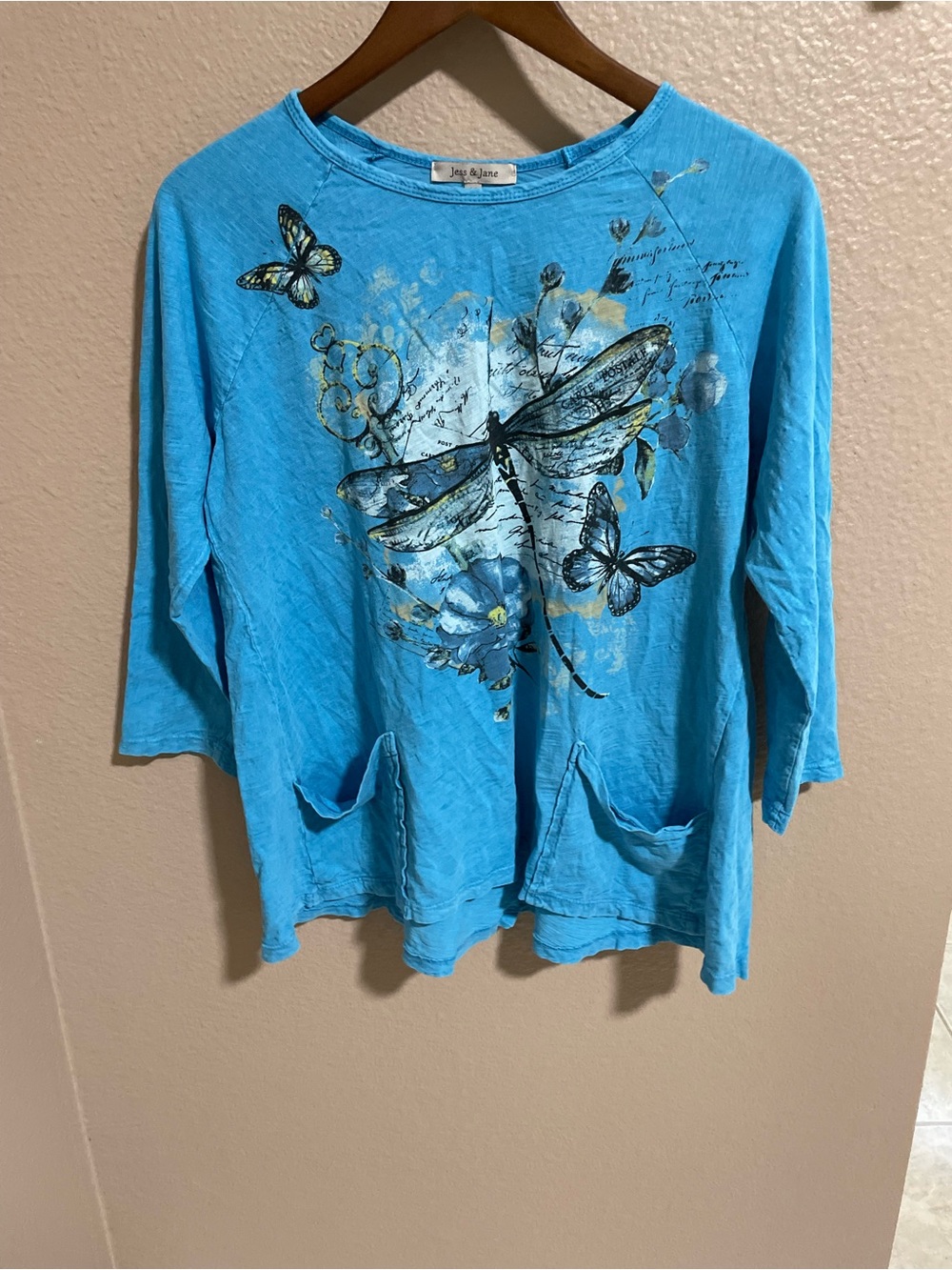 Jess & Jane vibrant blue Dragonfly Pocket Top
